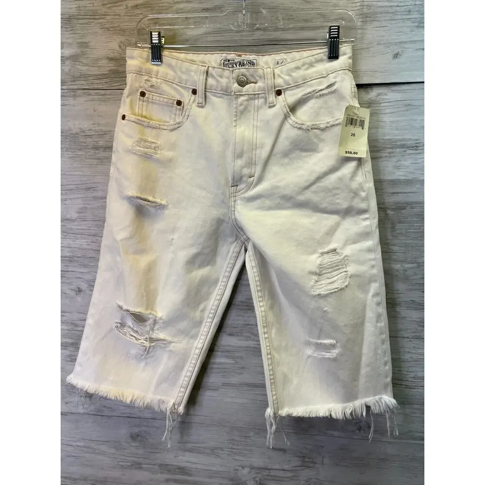 Lucky Brand Womens White Denim Distressed Bermuda Shorts 26 Lucky Pins 7WD10771